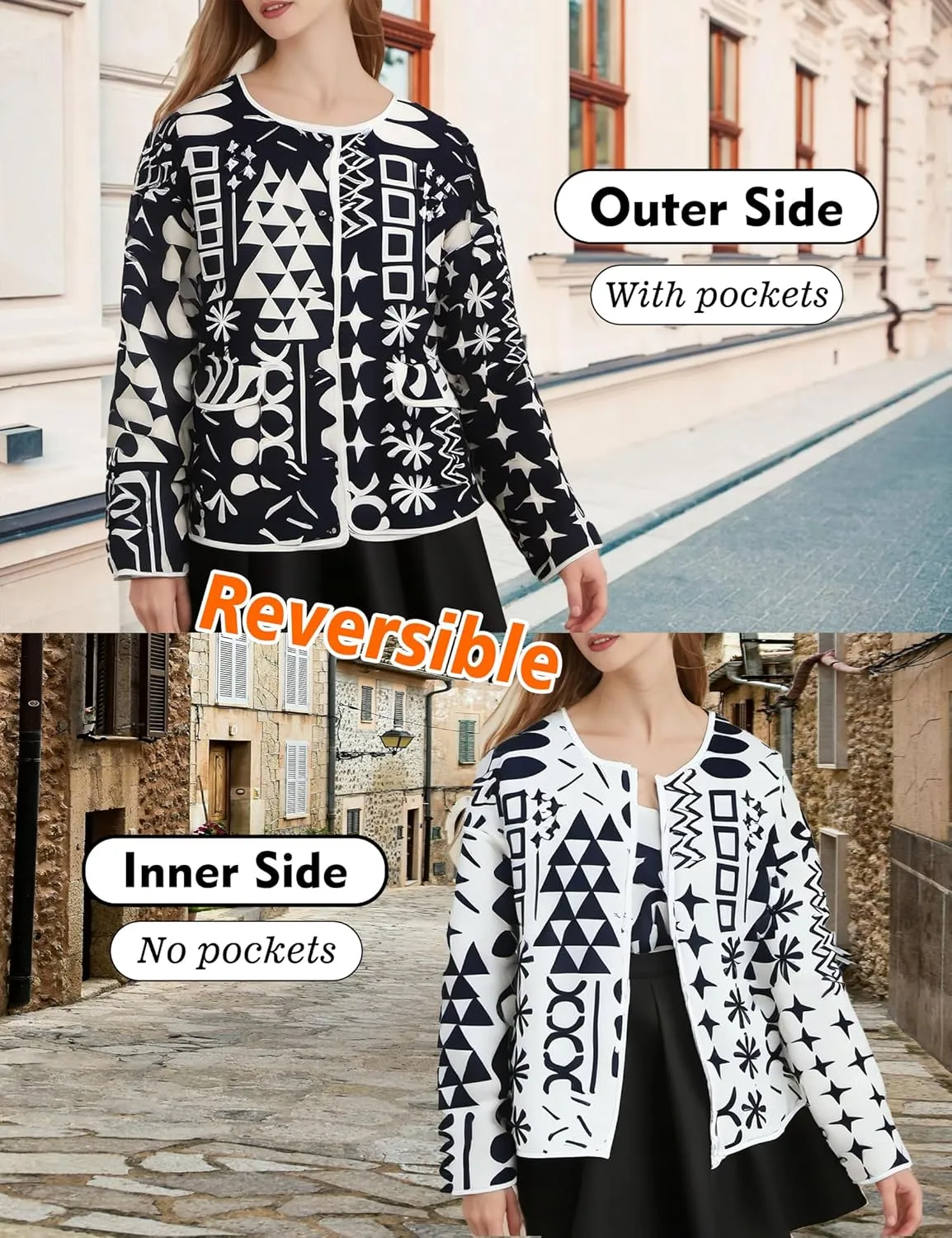Womens Floral Quilted Jacket Lightweight Button Down Cardigan Outwear Casual Puffy Padded Coat