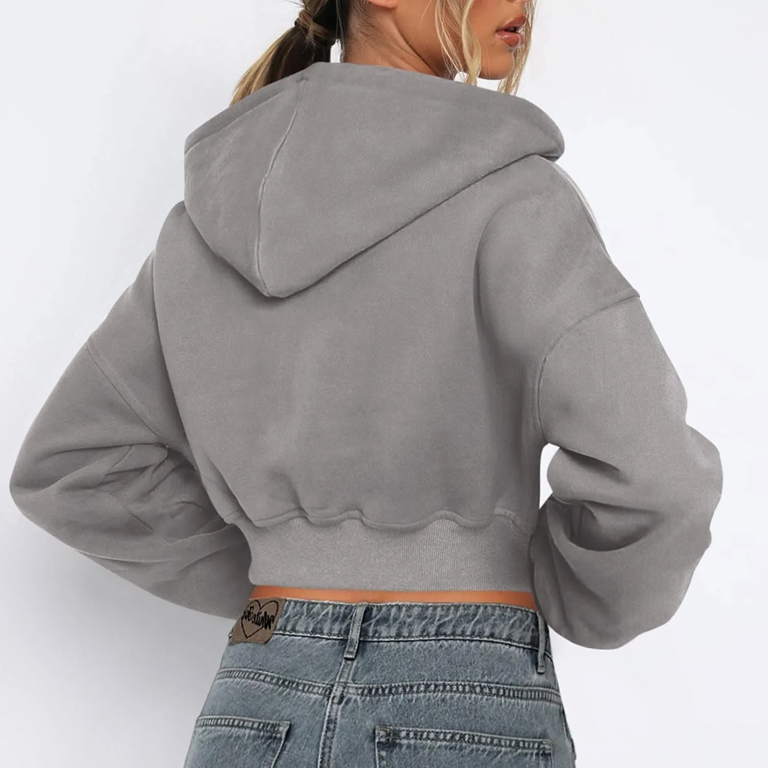 Womens Full Zip Up Hoodies Cropped Sweatshirts Fall Long Sleeve Fleece Jackets Casual Y2k Hooded Tops 2024