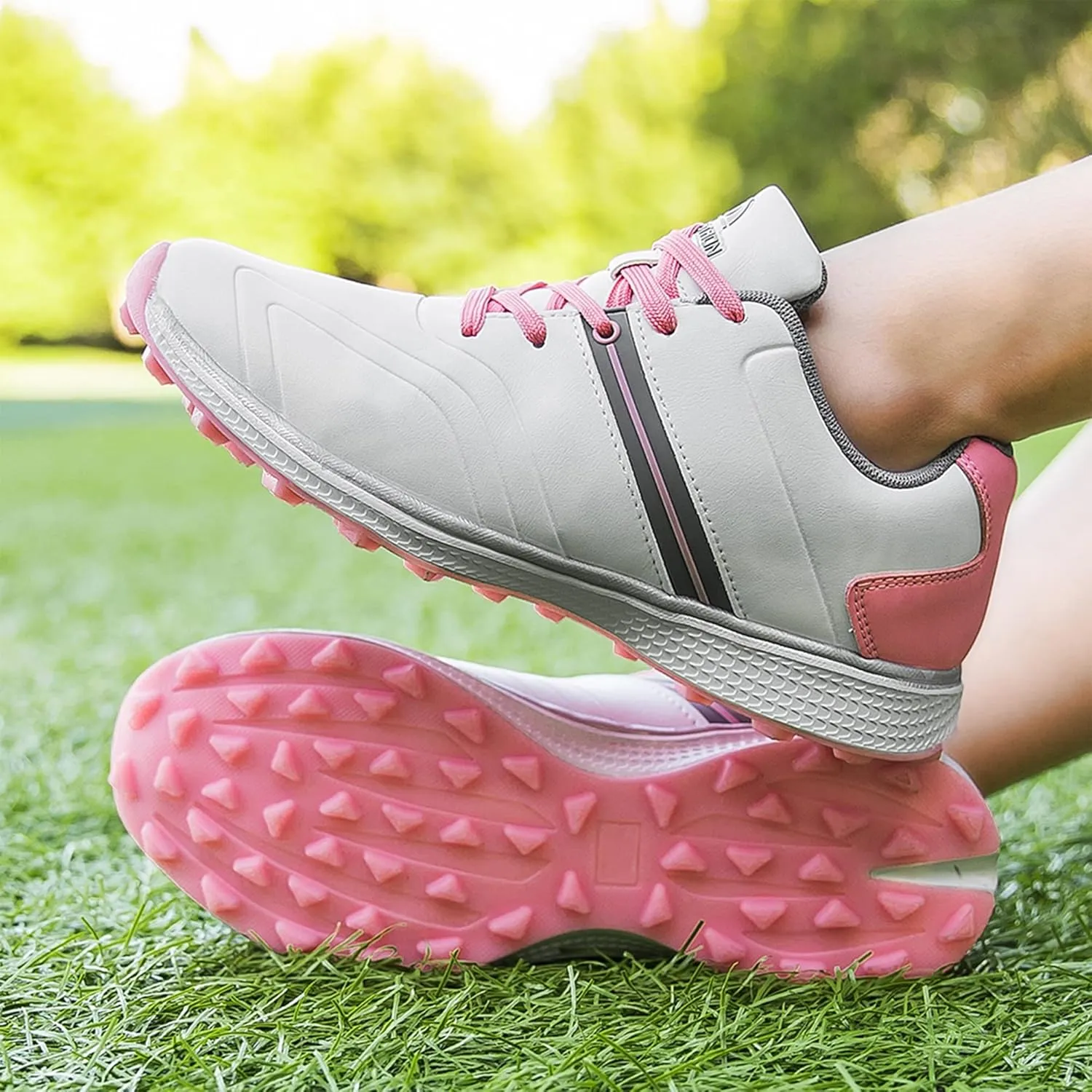 Women's Golf Shoes Spikeless Lace-Up Golf Trainers Waterproof Breathable Comfortable Lightweight