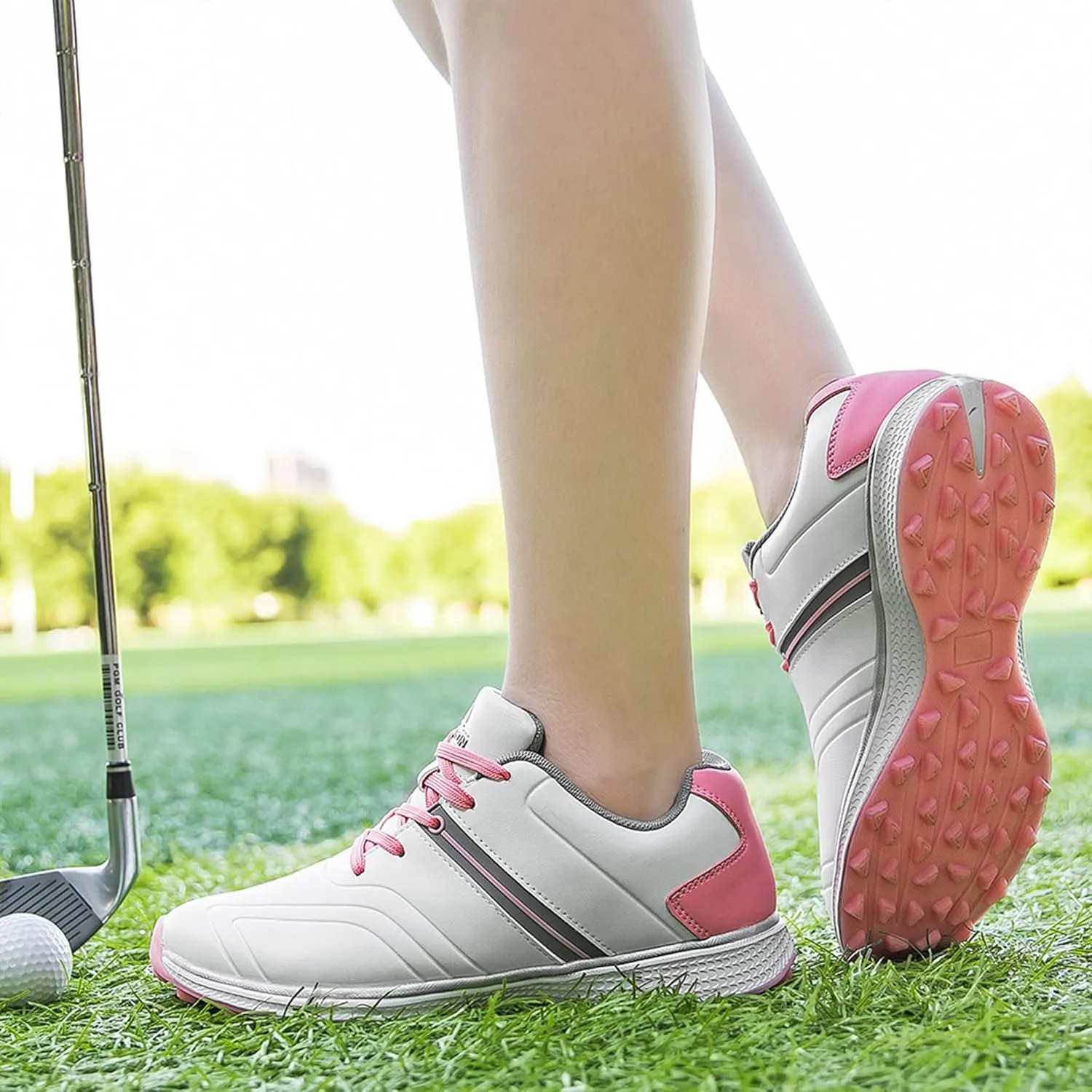 Women's Golf Shoes Spikeless Lace-Up Golf Trainers Waterproof Breathable Comfortable Lightweight