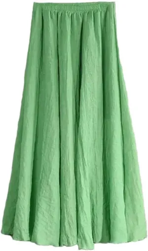 Women's High Waist Elastic Waist Linen Pleated Long Skirts Slim Casual Skirt