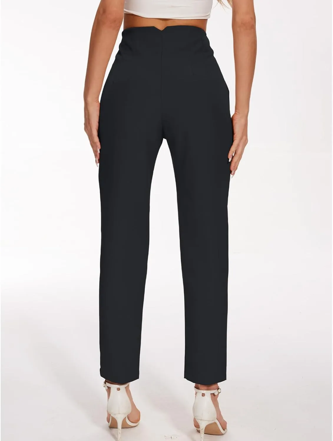 Women's High Waisted Pants - Straight Leg Dress Trousers with Pockets and Seam Design for Business Office Casual
