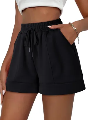 Women's High Waisted Sweat Shorts Casual Summer Comfy Athletic Short Drawstring Waist Lounge Running Shorts with Pockets