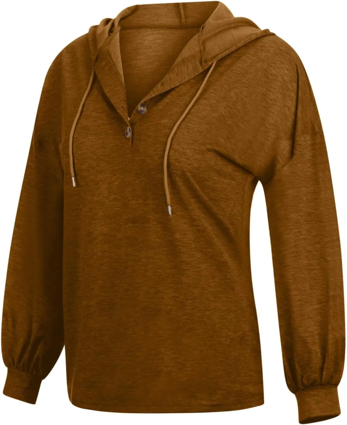 Womens Hooded Button Collar Drawstring Hoodies Pullover Sweatshirts Casual Long Sleeve Solid Color Fall Top Shirts