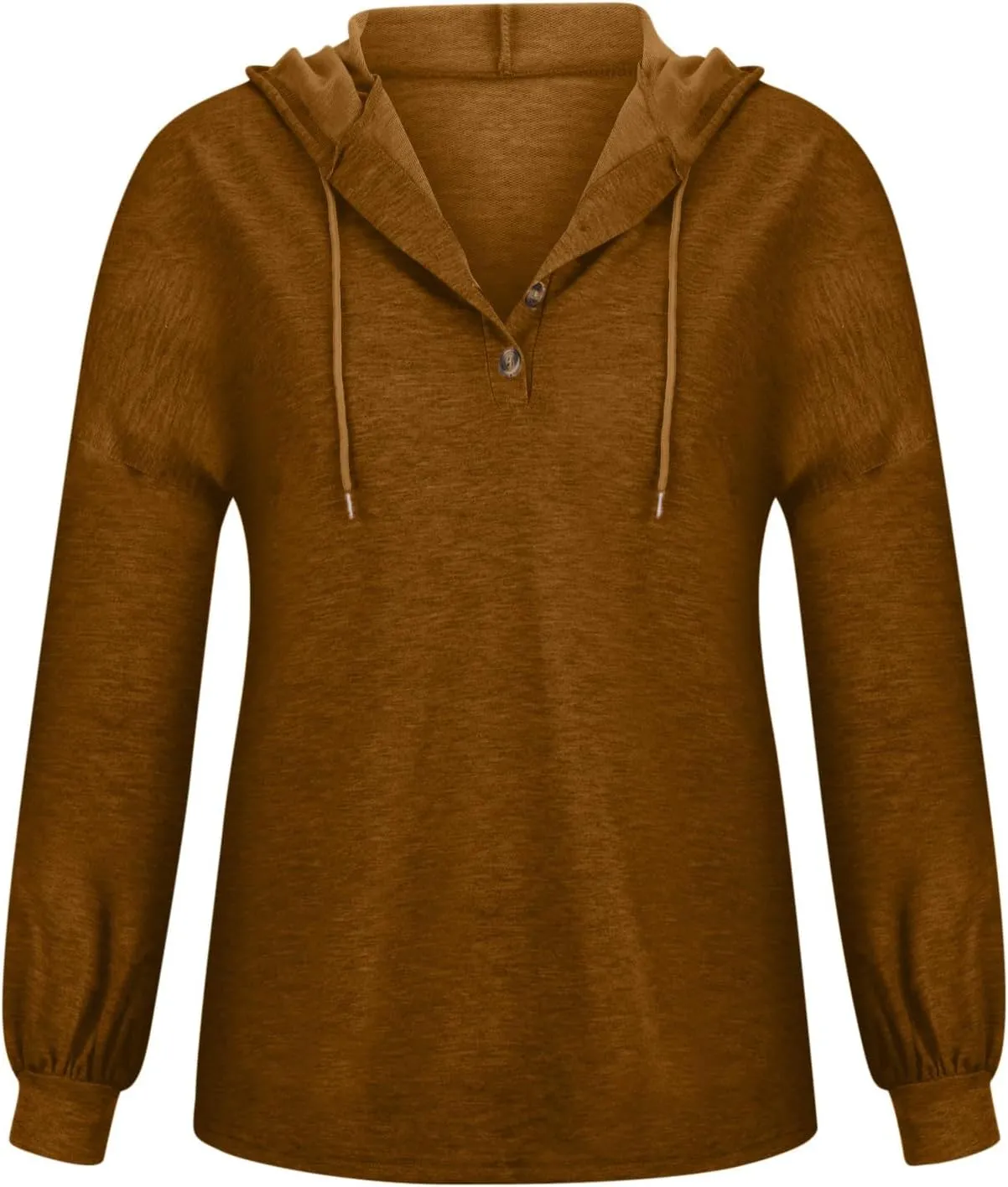 Womens Hooded Button Collar Drawstring Hoodies Pullover Sweatshirts Casual Long Sleeve Solid Color Fall Top Shirts