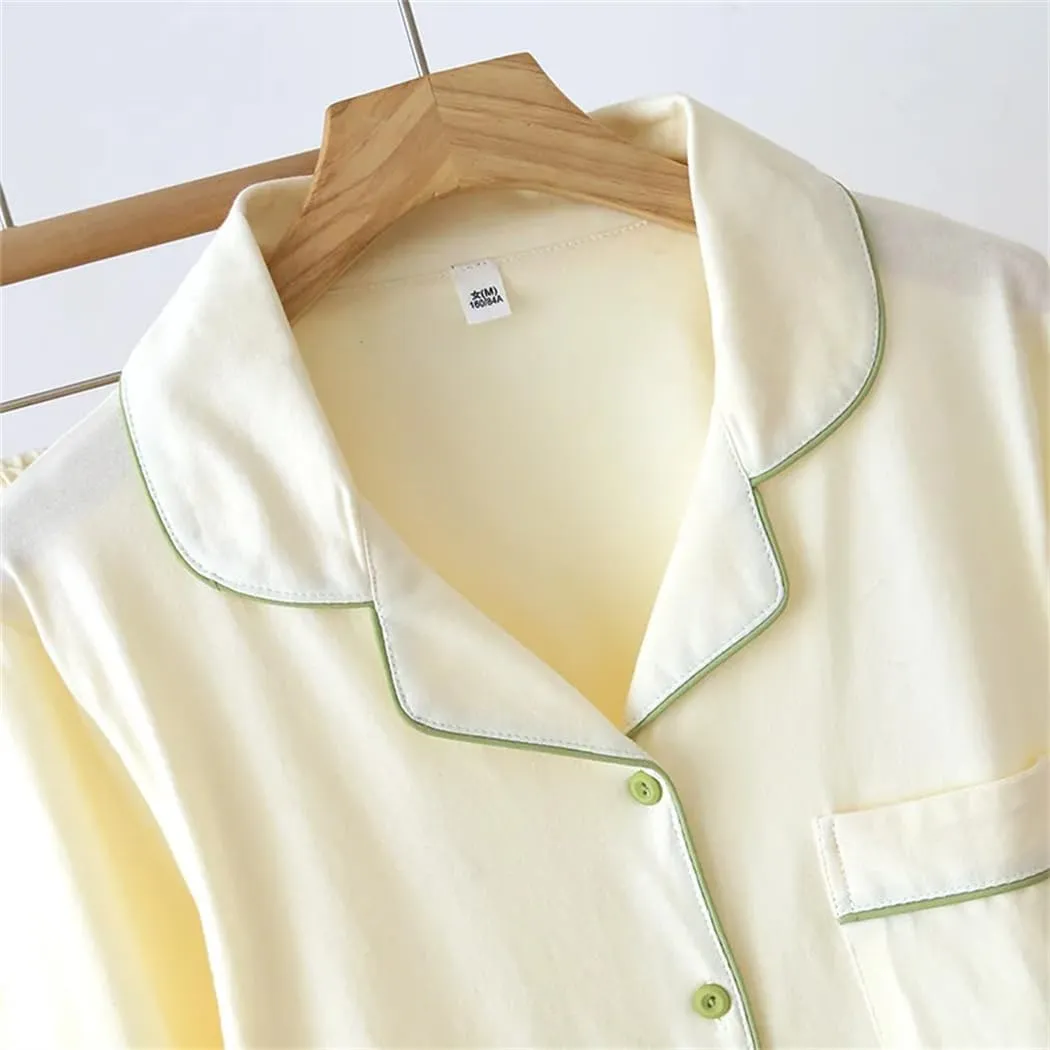 Women's Long Sleeve Cotton Knitted Pajama Set Solid Color Spring Summer Two Piece Home