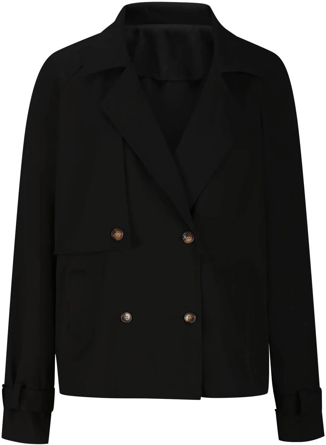 Womens Long Sleeve Crop Trench Coat Lapel Double Breasted Loose Casual Jacket with Pockets Classic Elegant Coats