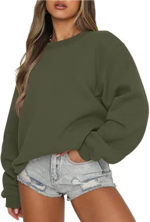 Women'S Long Sleeve Sweatshirt Casual Crewneck Loose Fit Pullover Hoodie Fleece Fall Tops