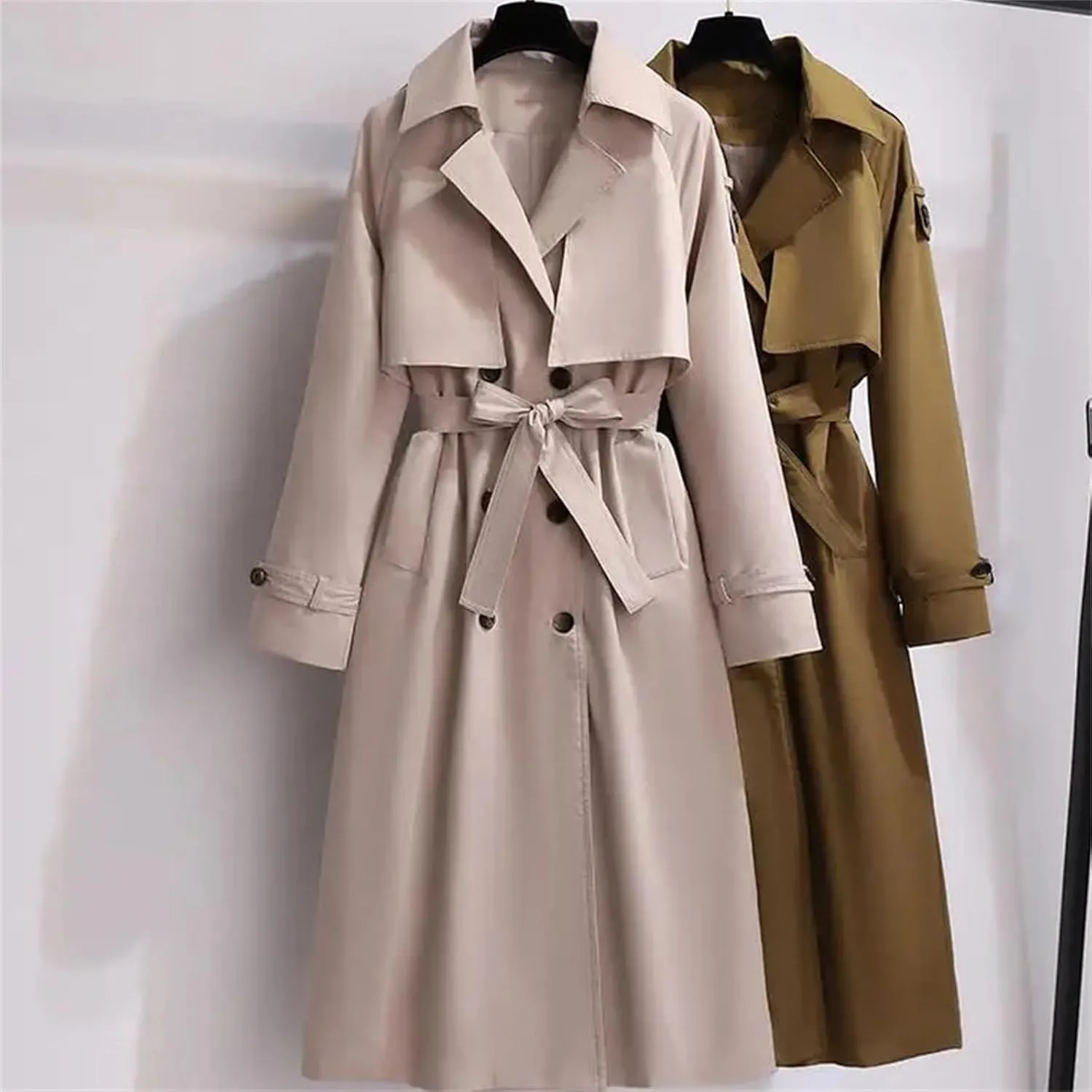 Women's Long Trench Coat – Double-Breasted Slim Fit Fashion Wind-Breaker Loose Casual Oversized Outwear With Belt