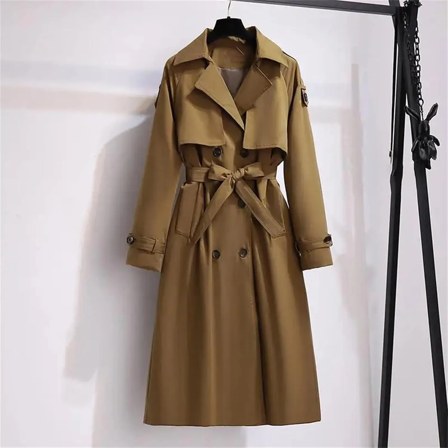 Women's Long Trench Coat – Double-Breasted Slim Fit Fashion Wind-Breaker Loose Casual Oversized Outwear With Belt