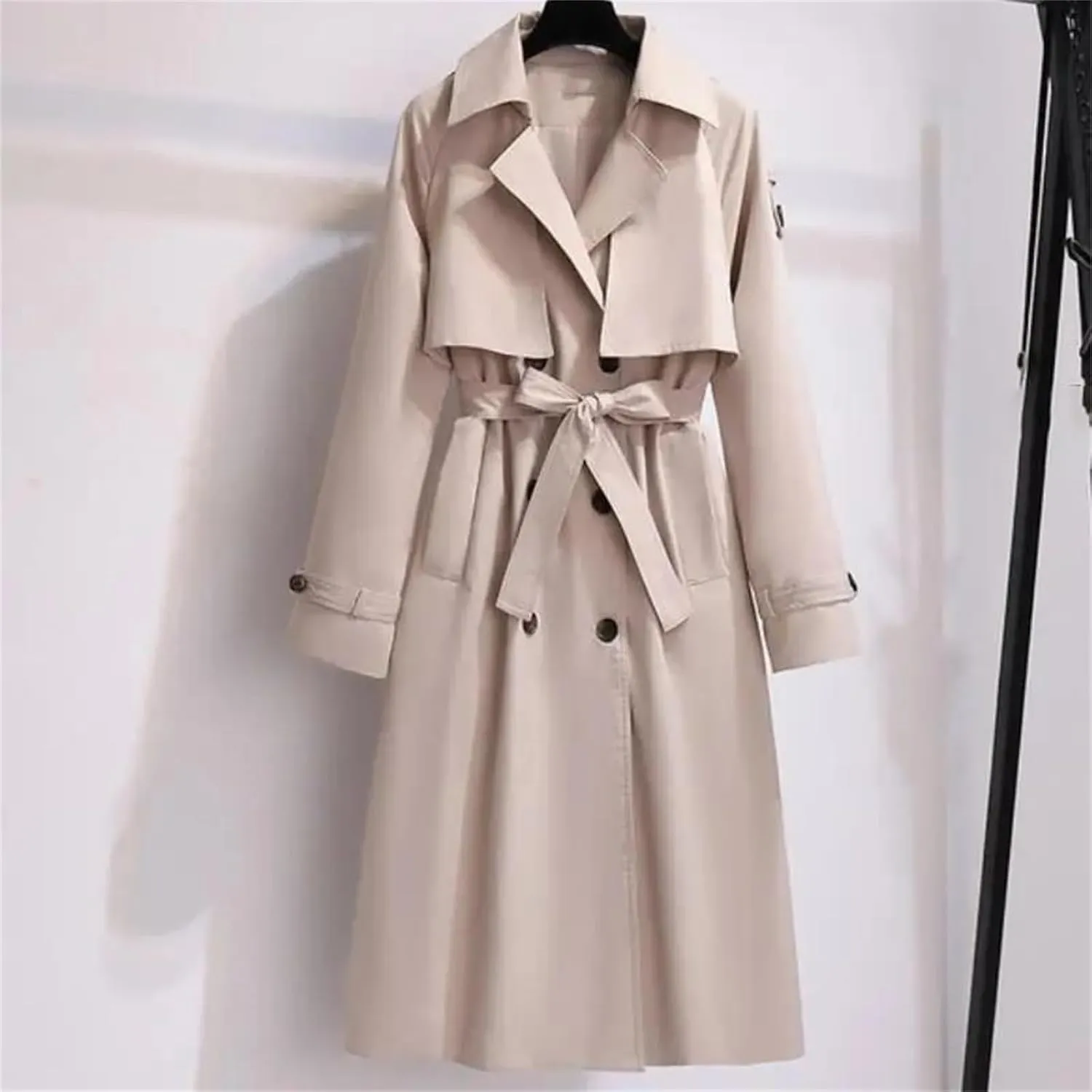 Women's Long Trench Coat – Double-Breasted Slim Fit Fashion Wind-Breaker Loose Casual Oversized Outwear With Belt