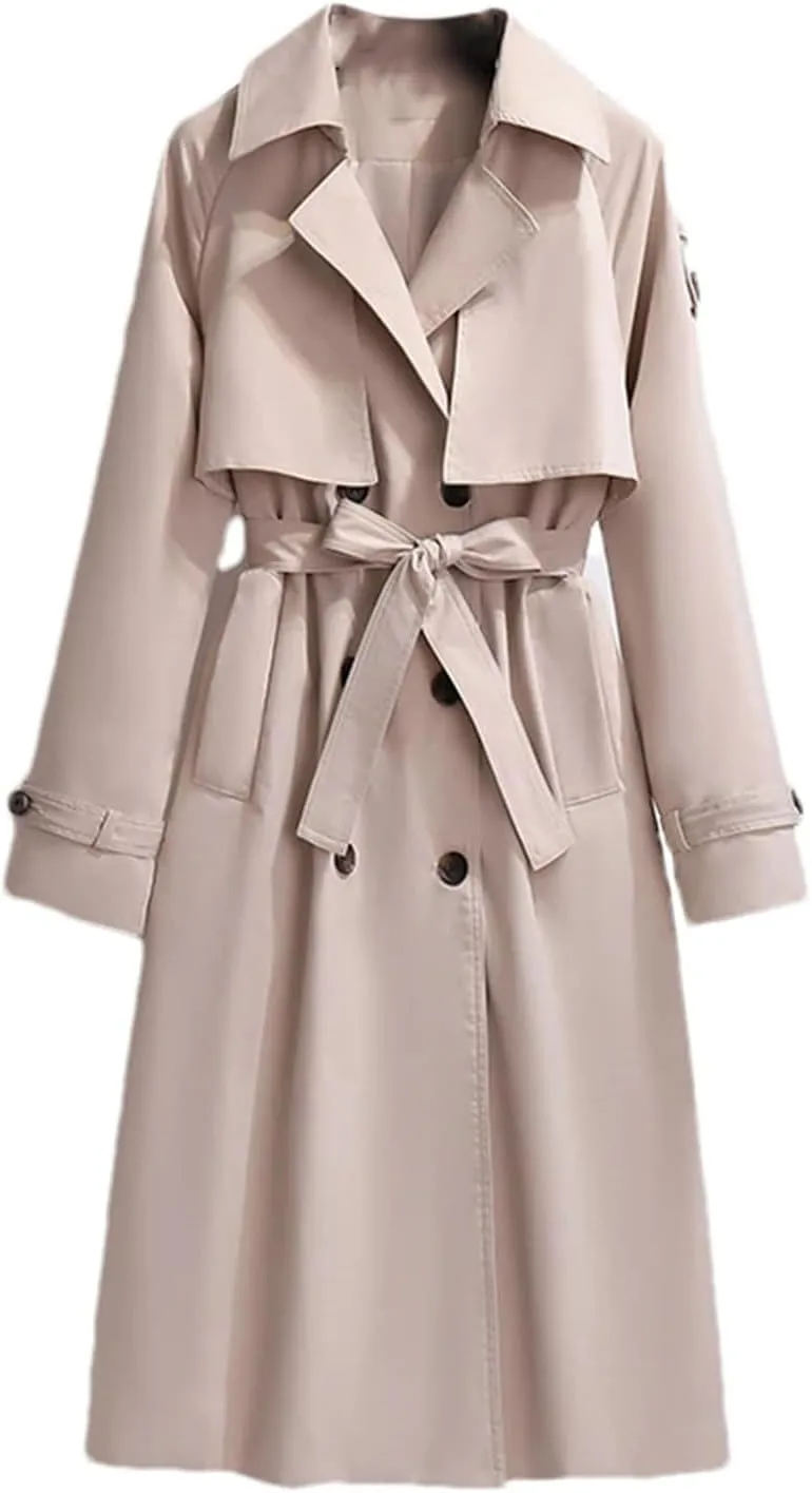 Women's Long Trench Coat – Double-Breasted Slim Fit Fashion Wind-Breaker Loose Casual Oversized Outwear With Belt