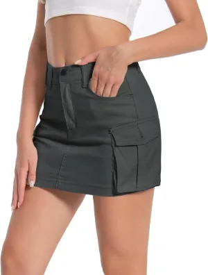 Women's Mini Cargo Denim Skirt, Low Rise Cargo Skirt Button Bodycon Jean Skirt with Pockets