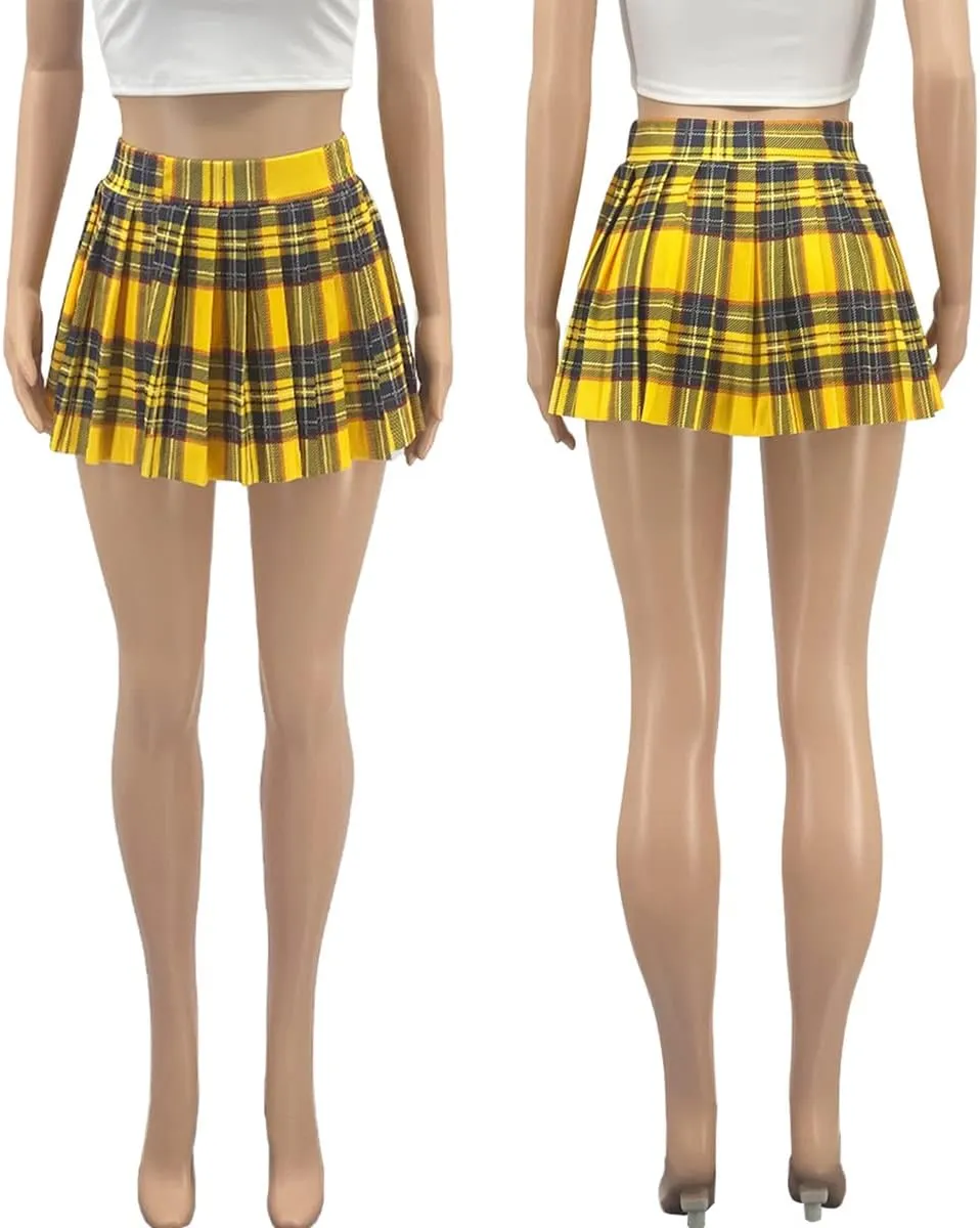 Women's Mini Pleated Skirts Sexy Club Y2k High Wiast Stretchy Tennis Skater A-line Skirt