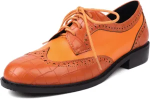 Women's Multicolor Oxford Shoes Lace Up Wingtip Vintage Closed Toe Brogue Comfortable Dress Low Heel Round Toe Flat Pumps