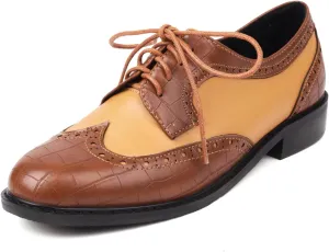 Women's Multicolor Oxford Shoes Lace Up Wingtip Vintage Closed Toe Brogue Comfortable Dress Low Heel Round Toe Flat Pumps