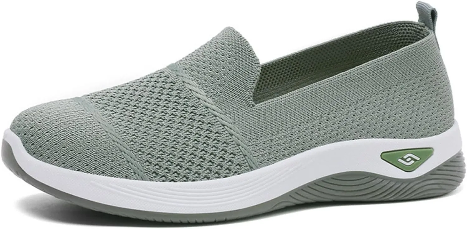 Womens Orthopedic Mesh Walking Shoes Loafers Arch Support Slip On Woven Low Top Outdoor Athletic Running Tennis Sneakers Cozy Basic Breathable Lightweight Wide Width Soft Comfy Sole Shoes Sneakers