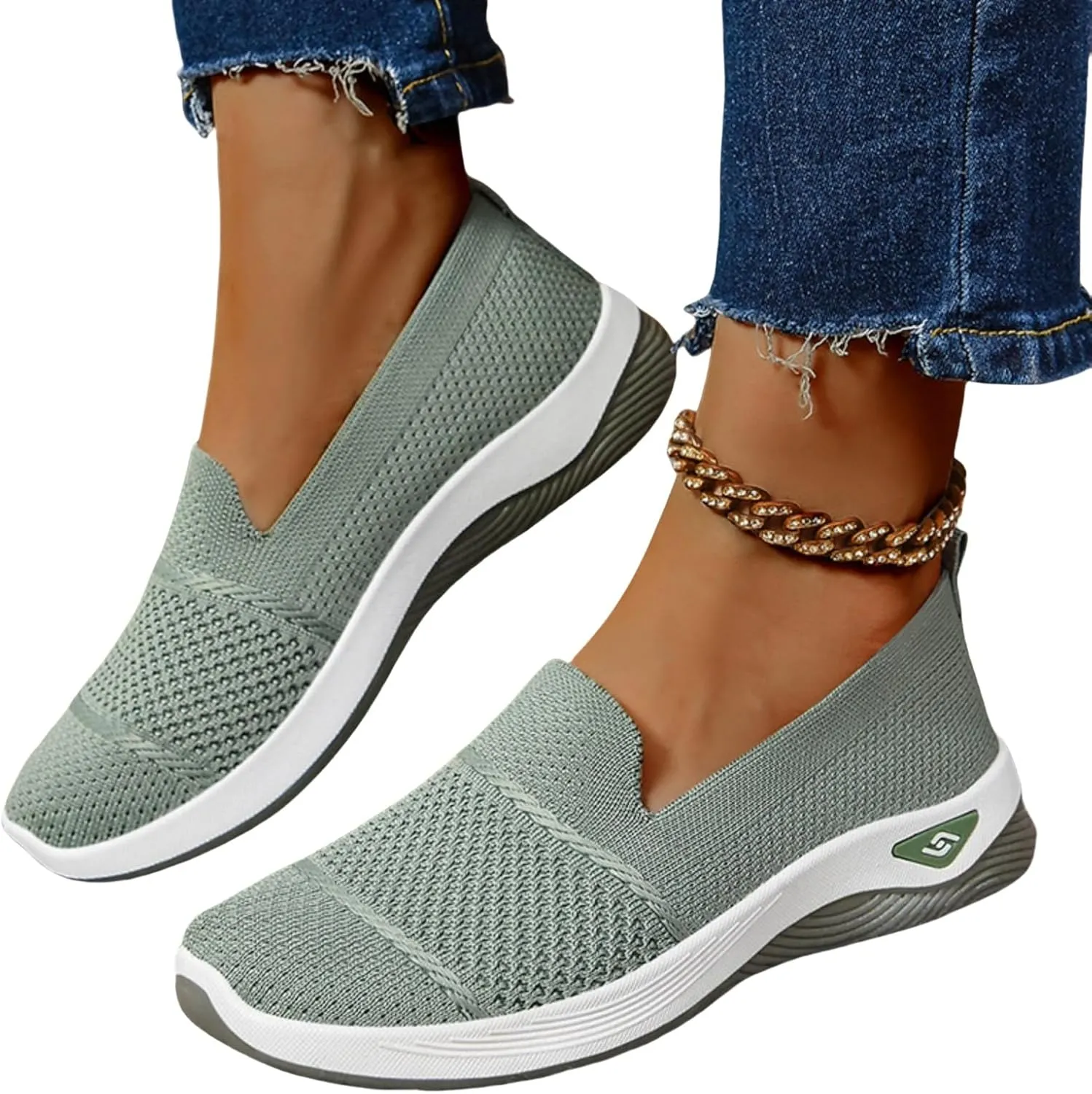 Womens Orthopedic Mesh Walking Shoes Loafers Arch Support Slip On Woven Low Top Outdoor Athletic Running Tennis Sneakers Cozy Basic Breathable Lightweight Wide Width Soft Comfy Sole Shoes Sneakers