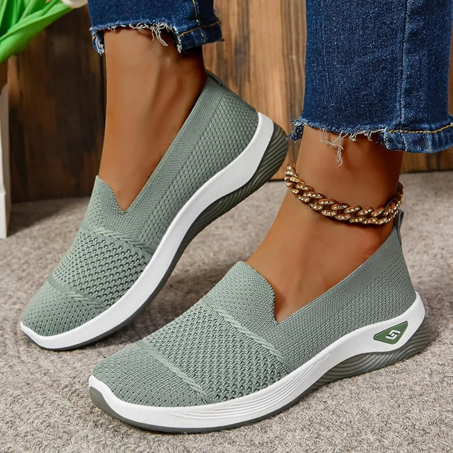 Womens Orthopedic Mesh Walking Shoes Loafers Arch Support Slip On Woven Low Top Outdoor Athletic Running Tennis Sneakers Cozy Basic Breathable Lightweight Wide Width Soft Comfy Sole Shoes Sneakers