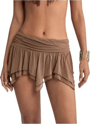 Women's Ruffle Pleated Mini Skirts Y2k Ruched Asymmetrical Mini Skirts Tiered Layer Flowy Club Skorts Shorts