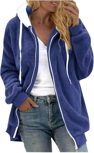 Womens Sherpa Jacket Oversized Fleece Jacket Teddy Bear Coat with Pockets Casual Open Front Hooded Fuzzy Cardigan