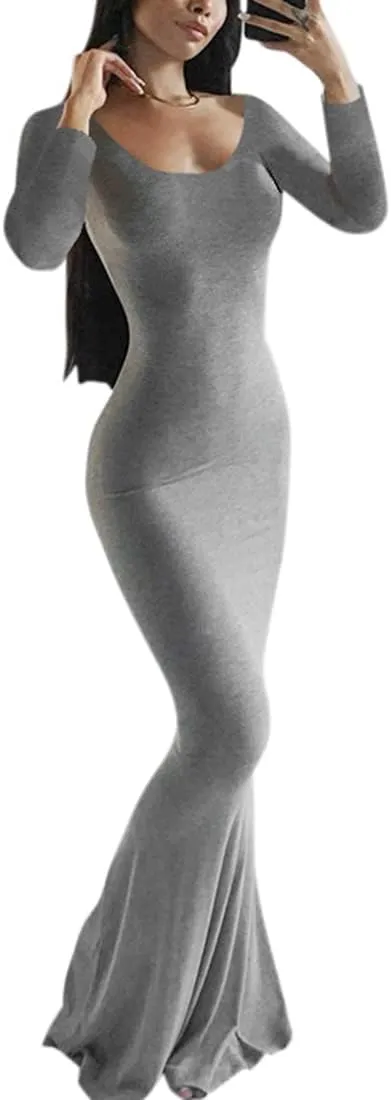 Womens Spaghetti Strap Bodycon Backless Maxi Dress