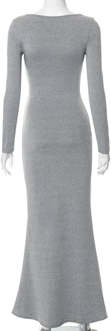 Womens Spaghetti Strap Bodycon Backless Maxi Dress
