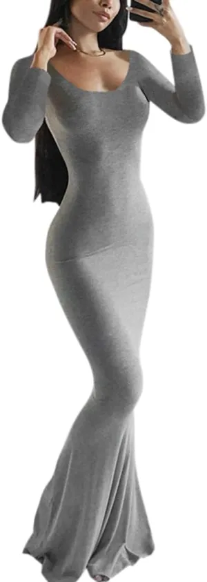 Womens Spaghetti Strap Bodycon Backless Maxi Dress
