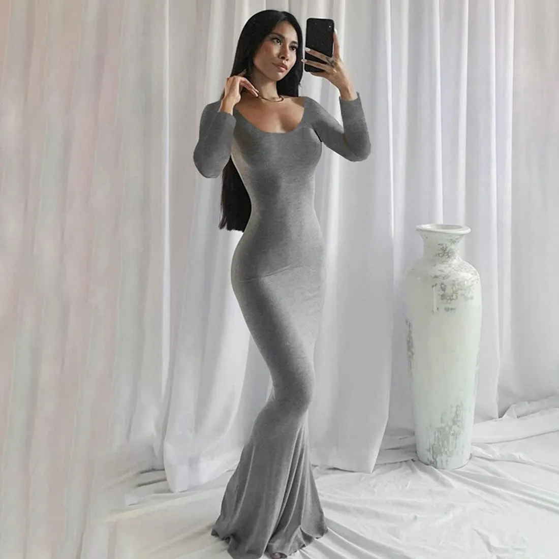 Womens Spaghetti Strap Bodycon Backless Maxi Dress