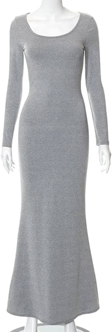 Womens Spaghetti Strap Bodycon Backless Maxi Dress