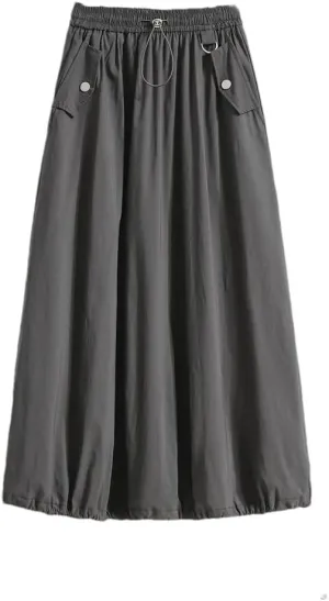 Women's Spring Summer Korean Casual Skirt Slim Lace Up Elastic High Waist A-Line Maxi Work Skirts