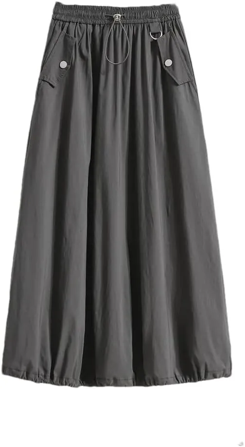 Women's Spring Summer Korean Casual Skirt Slim Lace Up Elastic High Waist A-Line Maxi Work Skirts