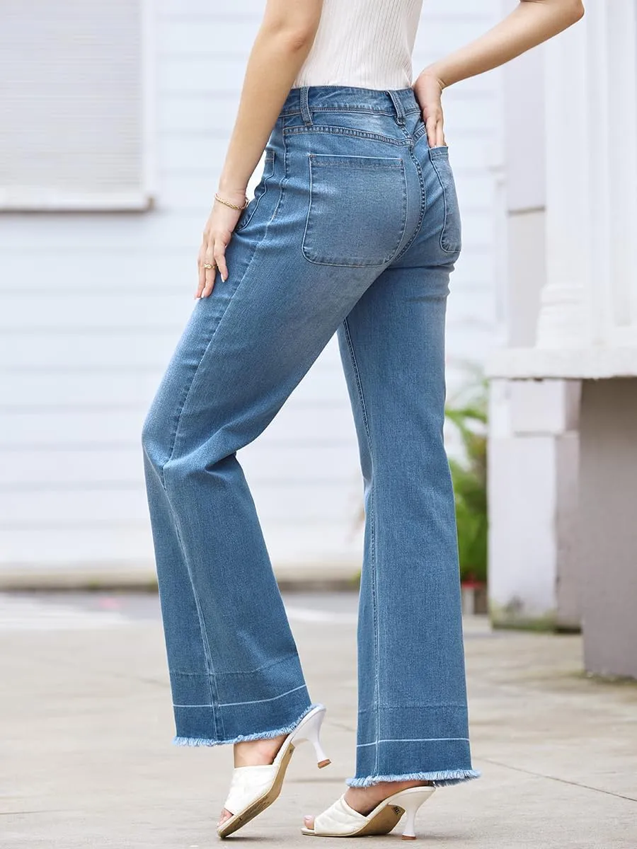 Womens Straight Leg Jeans High Waisted Baggy Jean for Women Stretchy Denim Pants Mom Tummy Control Jeans Pants