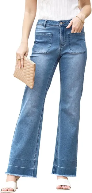 Womens Straight Leg Jeans High Waisted Baggy Jean for Women Stretchy Denim Pants Mom Tummy Control Jeans Pants