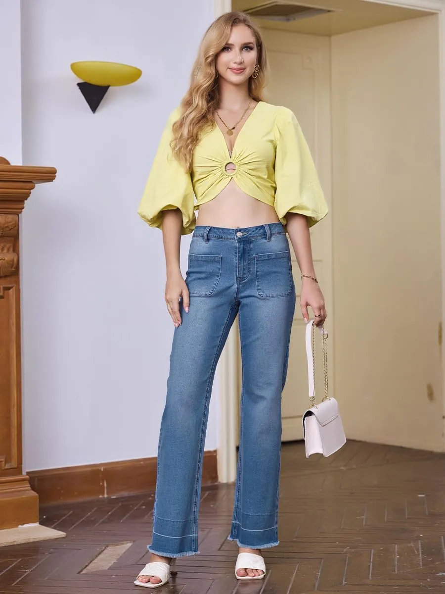 Womens Straight Leg Jeans High Waisted Baggy Jean for Women Stretchy Denim Pants Mom Tummy Control Jeans Pants