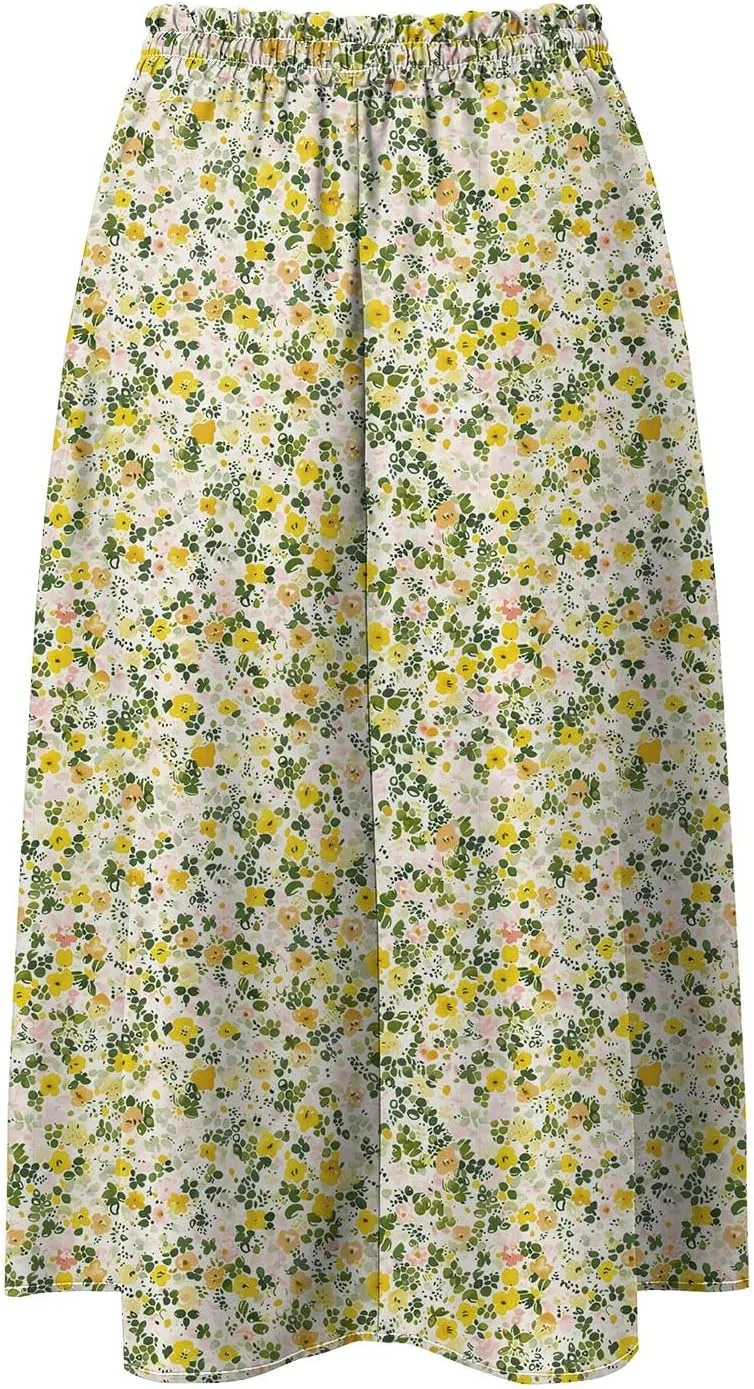 Women's Summer Boho Flowy Midi Skirt Casual Elastic High Waist Tiered Long Skirts with Pockets