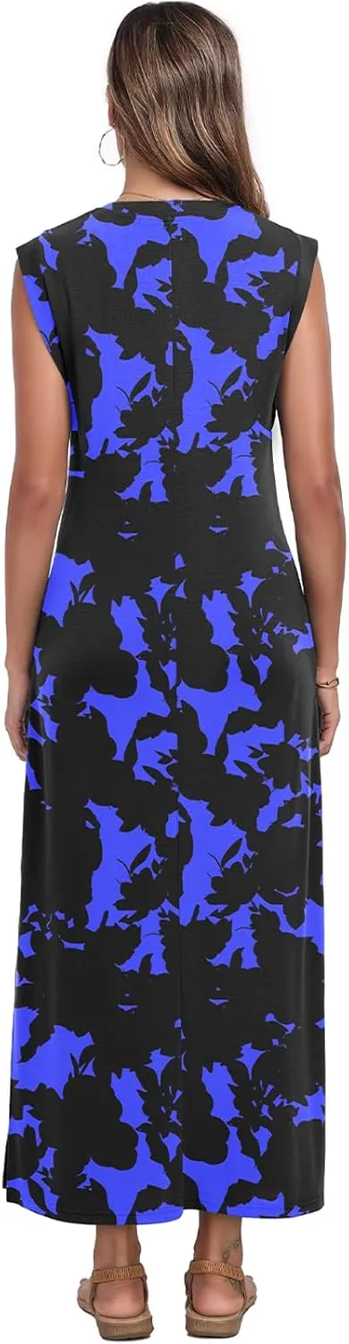 Women's Summer Slit Maxi Dress Casual V Neck Loose Long Dresses with Pockets(XS-3XL)