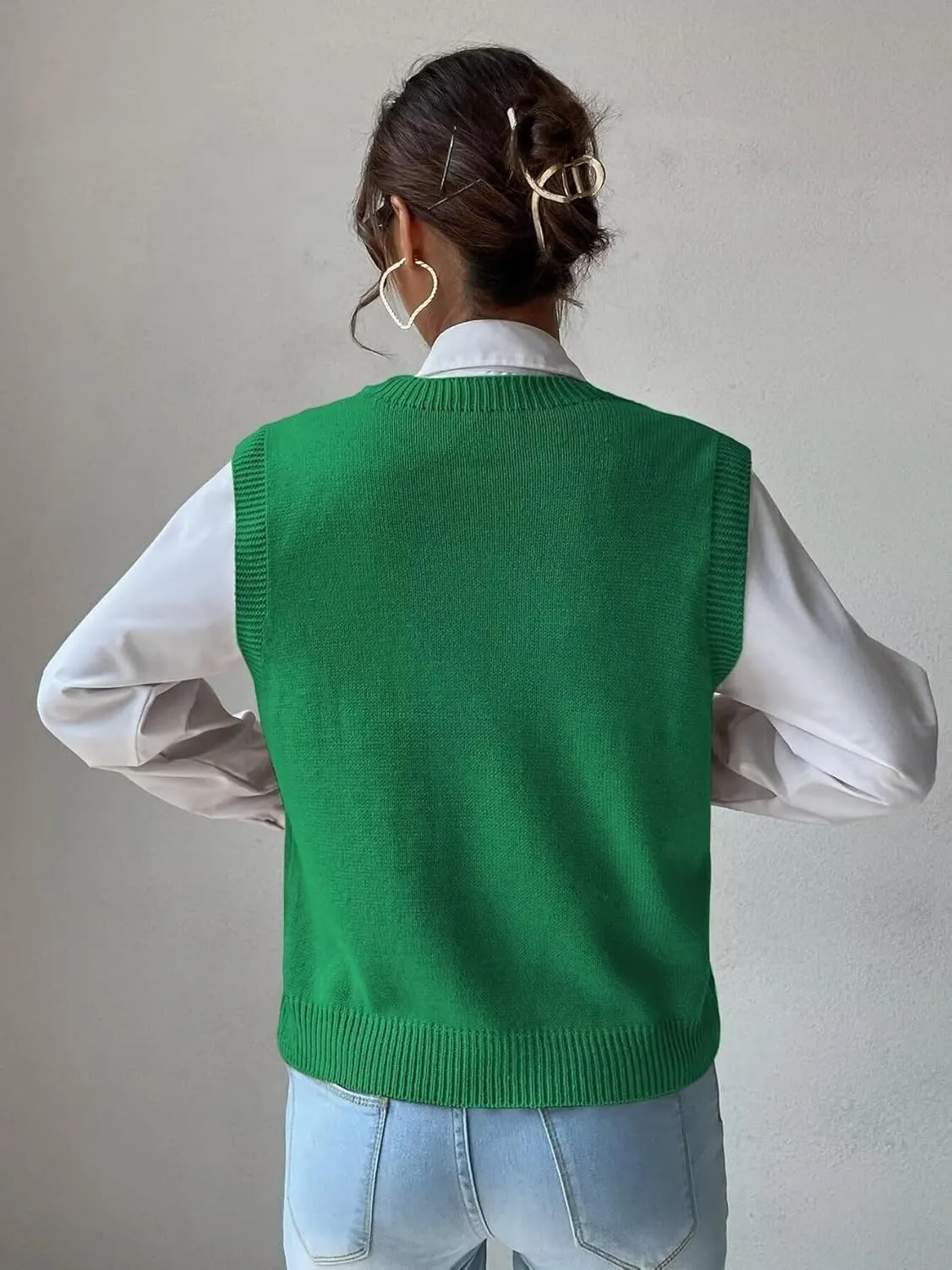 Womens Sweater Vest Cable Knit Casual V Neck Ribbed Preppy Pullover Tops Sleeveless
