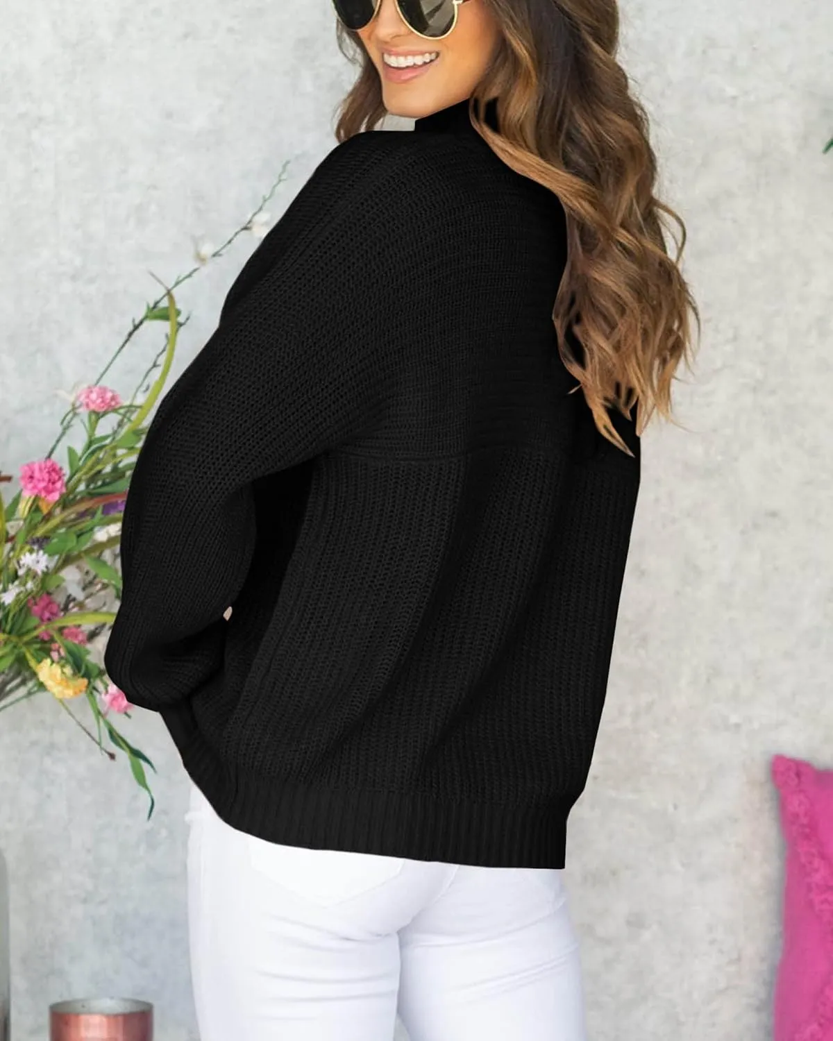 Womens Turtleneck Long Sleeve Knit Pullover Sweaters Solid Fall Winter Casual Spilt Hem Sweater Tops