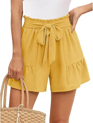 Women's Wide Leg Shorts Without Pockets Lightweight High Waisted Adjustable Tie Knot Loose Summer Cute Trousers