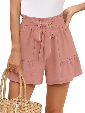 Women's Wide Leg Shorts Without Pockets Lightweight High Waisted Adjustable Tie Knot Loose Summer Cute Trousers