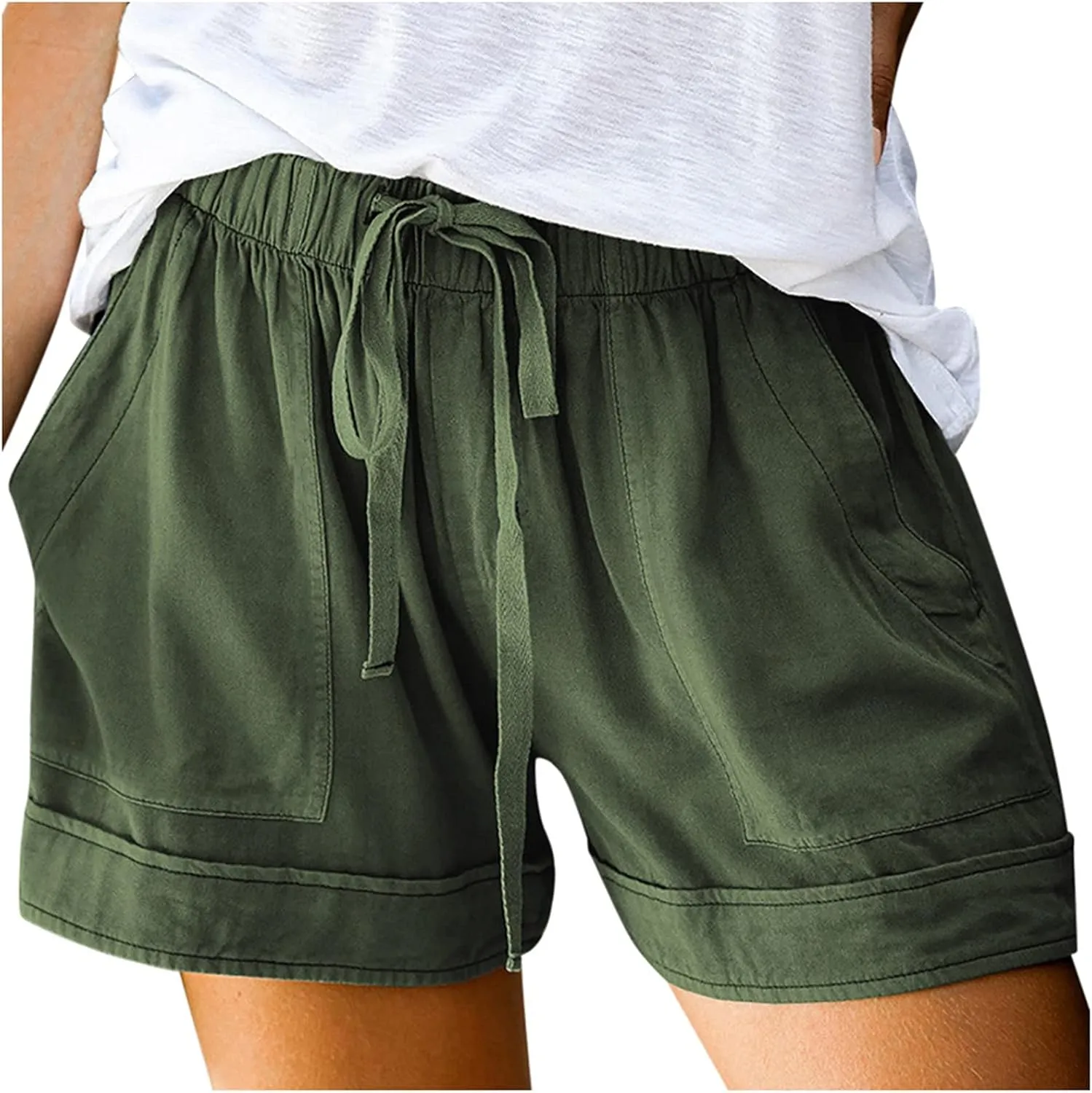 Women's Wide Leg Shorts Without Pockets Lightweight High Waisted Adjustable Tie Knot Loose Summer Cute Trousers
