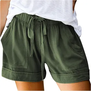 Women's Wide Leg Shorts Without Pockets Lightweight High Waisted Adjustable Tie Knot Loose Summer Cute Trousers