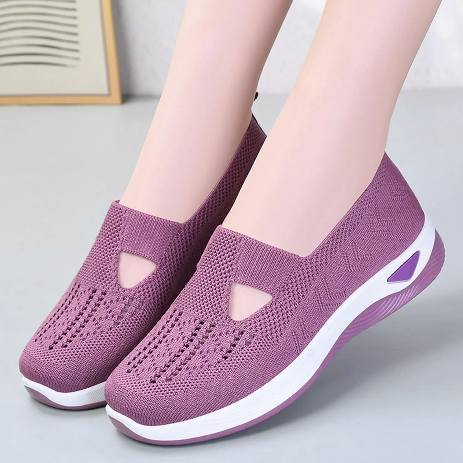 Womens Woven Orthopedic Walking Shoes Breathable Arch Support Sneakers for Heel Pain Relief Lightweight Anti Skid