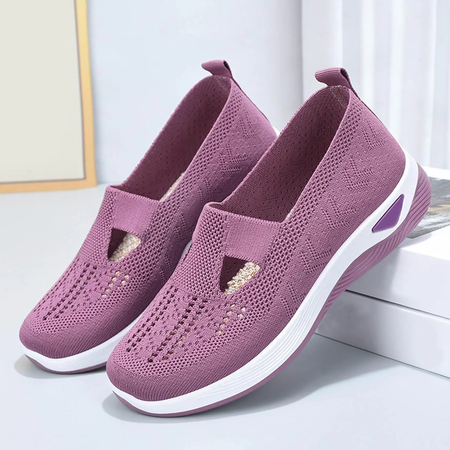 Womens Woven Orthopedic Walking Shoes Breathable Arch Support Sneakers for Heel Pain Relief Lightweight Anti Skid