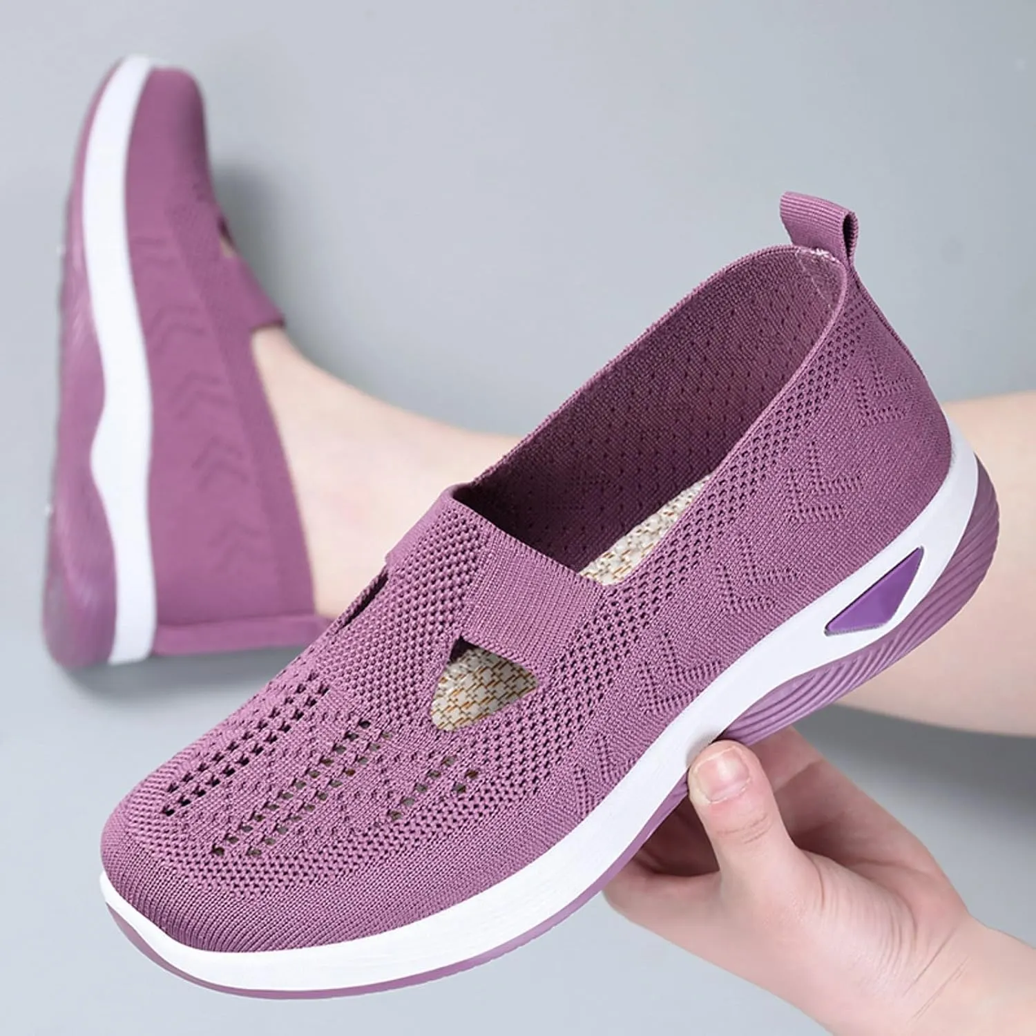 Womens Woven Orthopedic Walking Shoes Breathable Arch Support Sneakers for Heel Pain Relief Lightweight Anti Skid