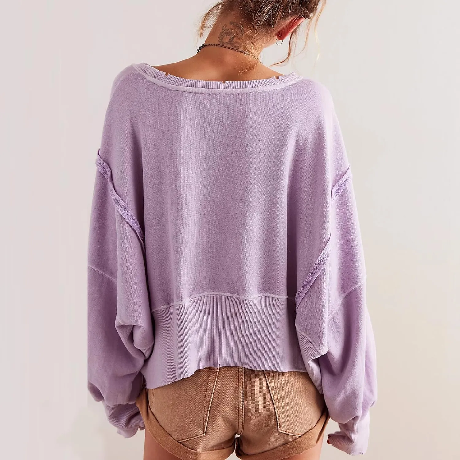 Womens Y2k Cropped Sweatshirts Crew Neck Oversized Sweatshirt Loose Long Sleeve Shirts Going Out Fall Fashion