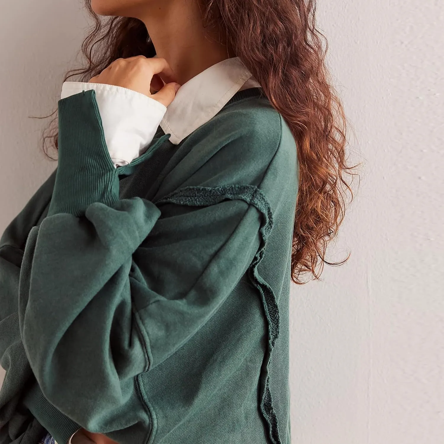 Womens Y2k Cropped Sweatshirts Crew Neck Oversized Sweatshirt Loose Long Sleeve Shirts Going Out Fall Fashion