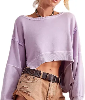 Womens Y2k Cropped Sweatshirts Crew Neck Oversized Sweatshirt Loose Long Sleeve Shirts Going Out Fall Fashion