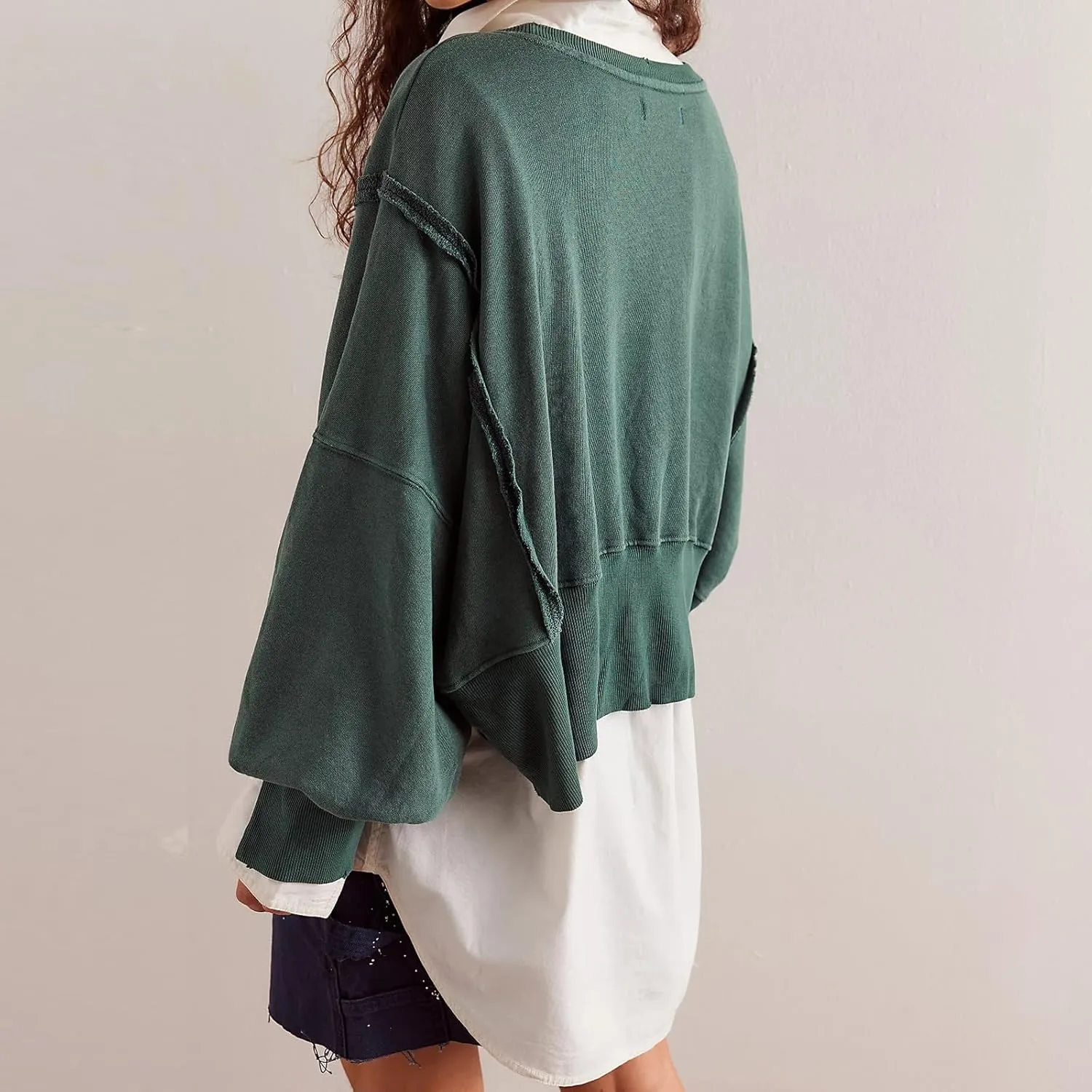 Womens Y2k Cropped Sweatshirts Crew Neck Oversized Sweatshirt Loose Long Sleeve Shirts Going Out Fall Fashion
